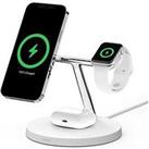 Belkin 3 In 1 Magsafe Wireless Charging Stand, Iphone, Apple Watch & Airpods - Iphone 15/14/13/12 Series Compatible, White
