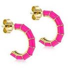 The Love Silver Collection Sterling Silver Yellow Gold Plated Pink Enamel Half-Hoop Stud Earrings