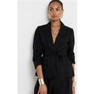 River Island Belted Linen Wrap Blazer - Black