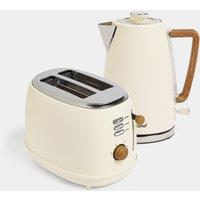 Cream & Wood Kettle & Toaster Set - VonHaus