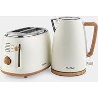 Fika Cream & Wood Kettle & 2 Slice Toaster Set