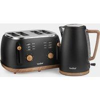 Fika Black & Wood Kettle & 4 Slice Toaster Set