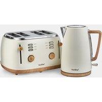Fika Cream & Wood Kettle & 4 Slice Toaster Set