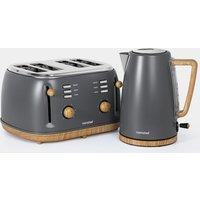 Fika Grey & Wood Kettle & 4 Slice Toaster Set
