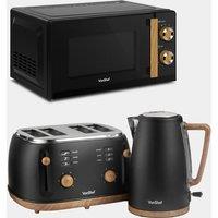 Fika Black & Wood Microwave, Kettle & 4 Slice Toaster Set