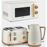 Fika Cream & Wood Microwave, Kettle & Toaster Set