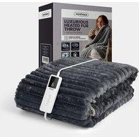 Grey Faux Fur Heated Throw Blanket