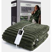 Olive Faux Fur Heated Throw Blanket