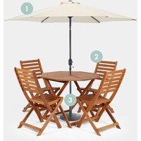 Wooden Dining Set w/ Parasol & 12kg Base