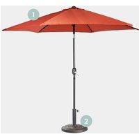 Burnt Orange 2.7m Steel Garden Parasol & Base Set (9kg)