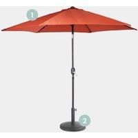 Burnt Orange 2.7m Steel Garden Parasol & Base Set (12kg)