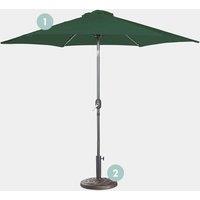 Dark Green 2.7m Steel Garden Parasol & Base Set (9kg)