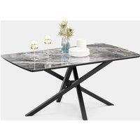 Spinningfield Dining Table - 6 Seater Kitchen Table for Dining Room - Rectangular Black Ceramic Marble Effect Dinner Table for 6 People - Luxe Table