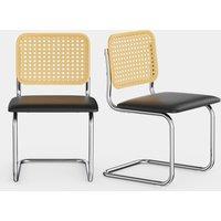 VonHaus Dining Chairs Set of 2 - Rattan Cantilever Chairs for Dining Room - Mid Century Style Black & Rattan Kitchen Chair for Dining Table