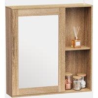 VonHaus Bathroom Mirror Cabinet - Oak Wood Effect Bathroom Cabinet with Mirror - 1 Door Bathroom Storage Cabinet with Handleless Design