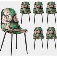 VonHaus Dining Chairs Set of 6 - Tropical Palm Leaf Print Kitchen Chairs with Black Metal Legs - Upholstered Cord Effect Chairs for Dining & Kitchen