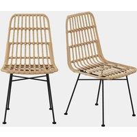 VonHaus Rattan Dining Chairs Set of 4 - Wicker Kitchen Chairs with Black Metal Legs - Modern Boho Chairs for Dining Room & Kitchen - Natural