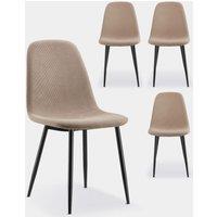 VonHaus Dining Chairs Set of 4 - Beige Kitchen Chairs with Black Metal Legs - Upholstered Cord Effect Chairs for Dining Room & Kitchen - Dinner Table