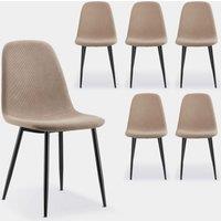 VonHaus Dining Chairs Set of 6 - Beige Kitchen Chairs with Black Metal Legs - Upholstered Cord Effect Chairs for Dining Room & Kitchen - Dinner Table
