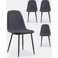 VonHaus Dining Chairs Set of 4 - Charcoal Blue Kitchen Chairs with Black Metal Legs - Upholstered Cord Effect Chairs for Dining Room & Kitchen