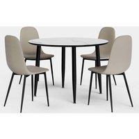 VonHaus Dining Table & Chairs Set - 4 Seater Dining Table with Cord Chairs Set - Circular White Marble Effect Dinner Table with 4 Chairs - Round