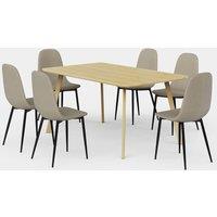 VonHaus Dining Table & Chairs Set - 6 Seater Dining Table with Beige Dining Chairs Set - Rectangular Scandi Style Dinner Table w/ 6 Chairs