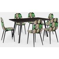 VonHaus Dining Table & Chairs Set - 6 Seater Dining Table with Palm Print Dining Chairs Set - Rectangular Dinner Table with 6 Chairs - Dark Wood