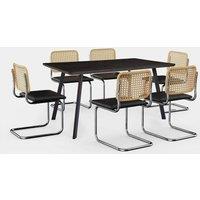 VonHaus Dining Table & Chairs Set - 6 Seater Dining Table with Cantilever Chairs Set - Rectangular Industrial Style Dinner Table w/ 6 Chairs - Dark