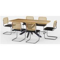 VonHaus Dining Table & Chairs Set - 6 Seater Dining Table with Cantilever Chairs Set - Rectangular Scandi Style Dinner Table with 6 Chairs - Wood