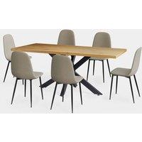 VonHaus Dining Table & Chairs Set - 6 Seater Dining Table with Beige Dining Chairs Set - Rectangular Scandi Style Dinner Table with 6 Chairs - Light