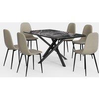 Atherton 6 Seater Marble Effect Dining Table With Cavell Greige Chairs