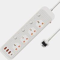 2M Extension Lead with USB Ports Surge Protected Power Strip, 2M Cable, White