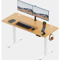 White Standing Desk with Maple Desktop 140x60cm and USB-C Charging Port
