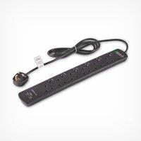 6 Socket Black Extension Lead with USB