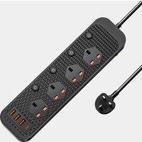 2M Extension Lead with USB Ports Surge Protected Power Strip, 2M Cable, Black