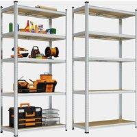 5-Tier Galvanised Steel Shelving Unit x2 Silver (180 x 90 x 40cm)