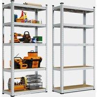 5-Tier Galvanised Steel Shelving Unit x2 Silver (150 x 70 x 30cm)