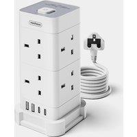 Tower Extension Lead with USB, Power Surge Protection 2M Cable White