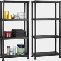 4-Tier Plastic Shelving Unit x2 Black (138 x 60 x 30cm)