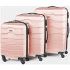 3pc ABS Pink Luggage Set - Travel Luggage - VonHaus