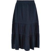 Weird Fish Lathika Organic Cotton Tiered Midi Skirt Navy Size 10