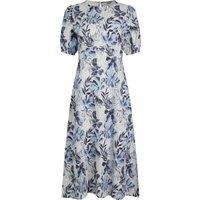 Weird Fish Delanie Linen Rich Printed Tea Dress Estate blue Size 10