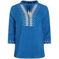 Weird Fish Adalia Organic Cotton Embroidered Double Cloth Blouse Adriatic Blue Size 10