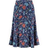 Weird Fish Lorient Organic Cotton Printed Jersey Godet Midi Skirt Navy Blue Size 10