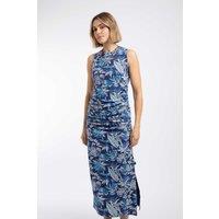 Weird Fish Tansley Printed Sleeveless Midi Dress Blue Indigo Size 18