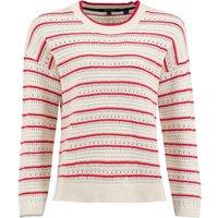 Weird Fish Liah Pointelle Striped Crew Neck Jumper Deep Pink Size 10