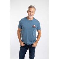 Weird Fish Hiker Back Print Graphic T-Shirt Washed Blue Size XL