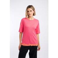 Weird Fish Lyndon Lace Trim Crew Neck T-Shirt Flamingo Size 22