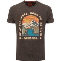 Weird Fish Up At The Lakes Front Print Graphic T-Shirt Navy Size 5XL