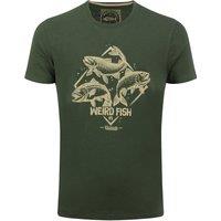 Weird Fish Jumping Fish Front Print Graphic T-Shirt Duck Green Size S
